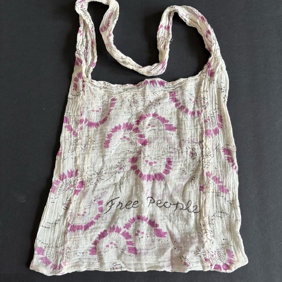 2 Free People Lightweight Cotton Muslin Tote Shopping Bags‎ White Purple Black - Picture 2 of 6